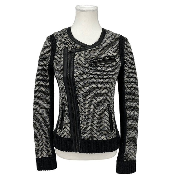 rag & bone Jacket Samantha Knit Tweed Wool Lamb Leather Trim Blazer XS - Picture 2 of 12